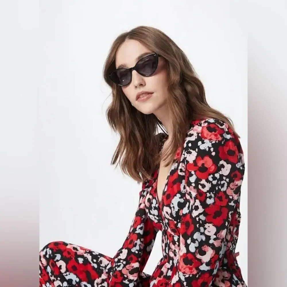 Monki Floral long sleeve V neck jumpsuit